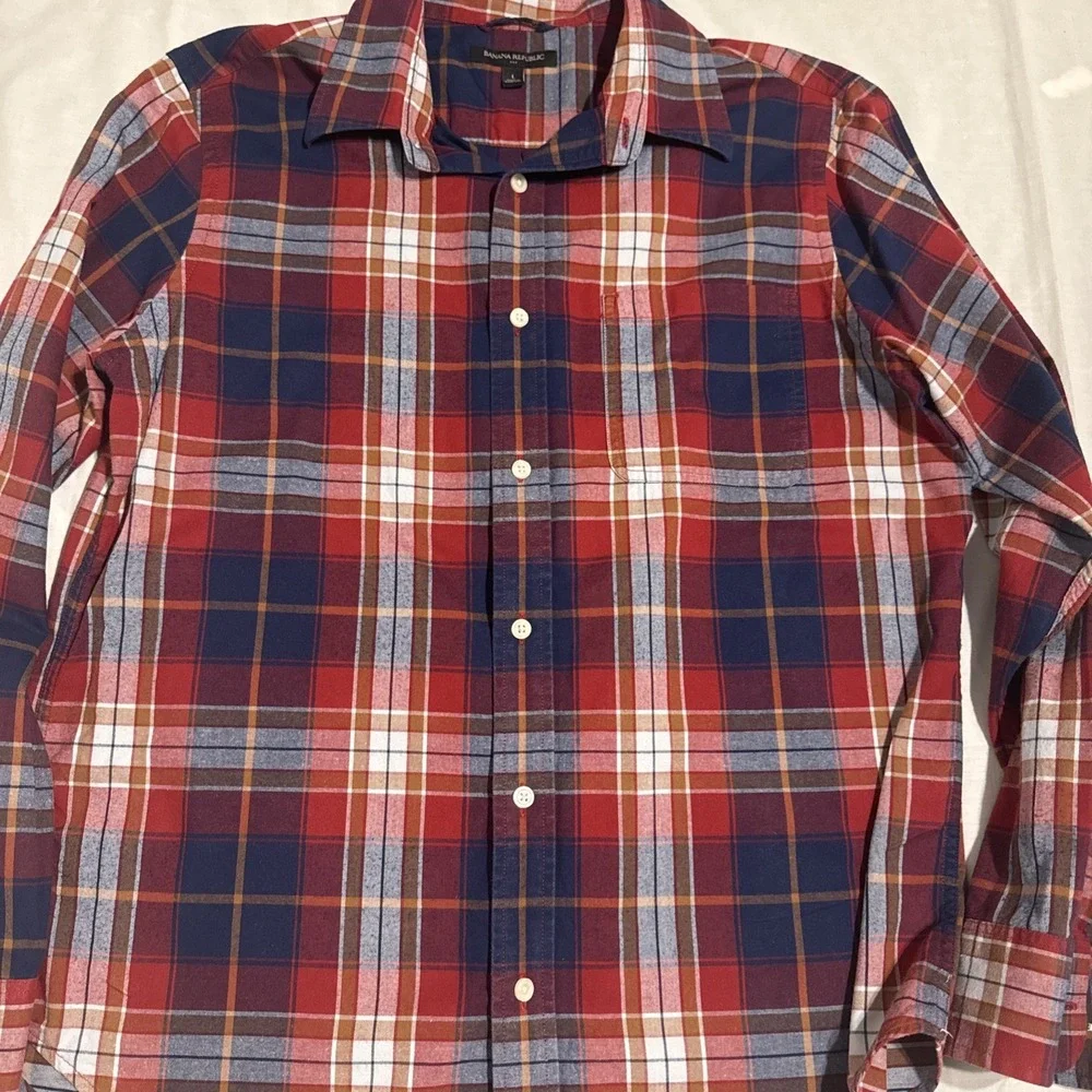 Banana Republic‎ Long Sleeve Button Down Shirt Plaid Men Sz Large With Pocket